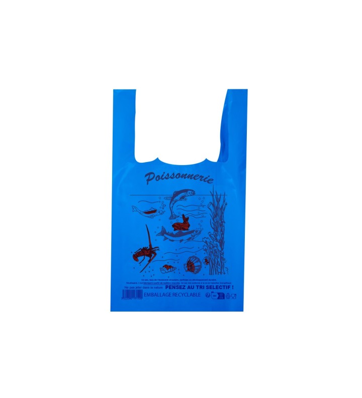 Bretelle PEBD Bleu Impression "Poissonnerie" 260+60+60x450 //500