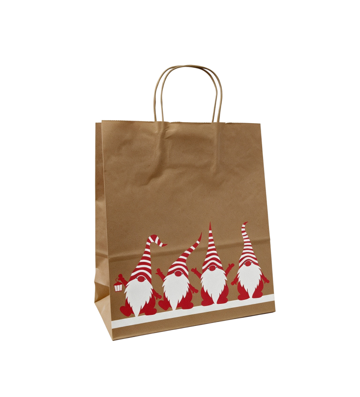 Sac Kraft Brun Anses Torsadées Lutin de Noël