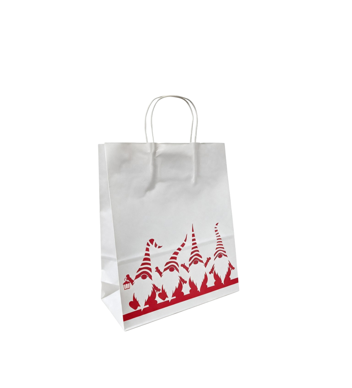 Sac Kraft Blanc Anses Torsadées Lutin de Noël