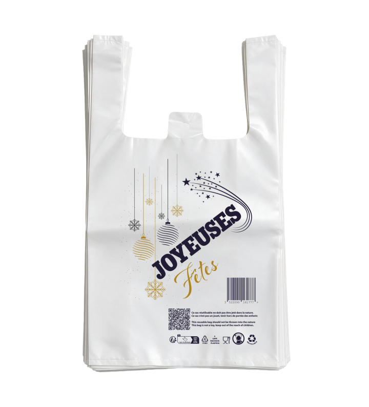 Bretelle PEBD Blanc "Joyeuses Fêtes" 260+60+60x450 //500